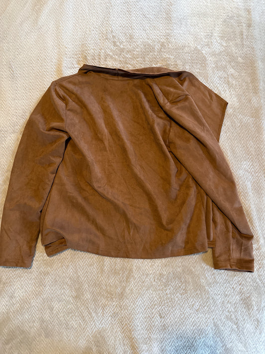 Brown Suede-Look Wrap Jacket – Women’s Fashion Blazer Large Length 22"