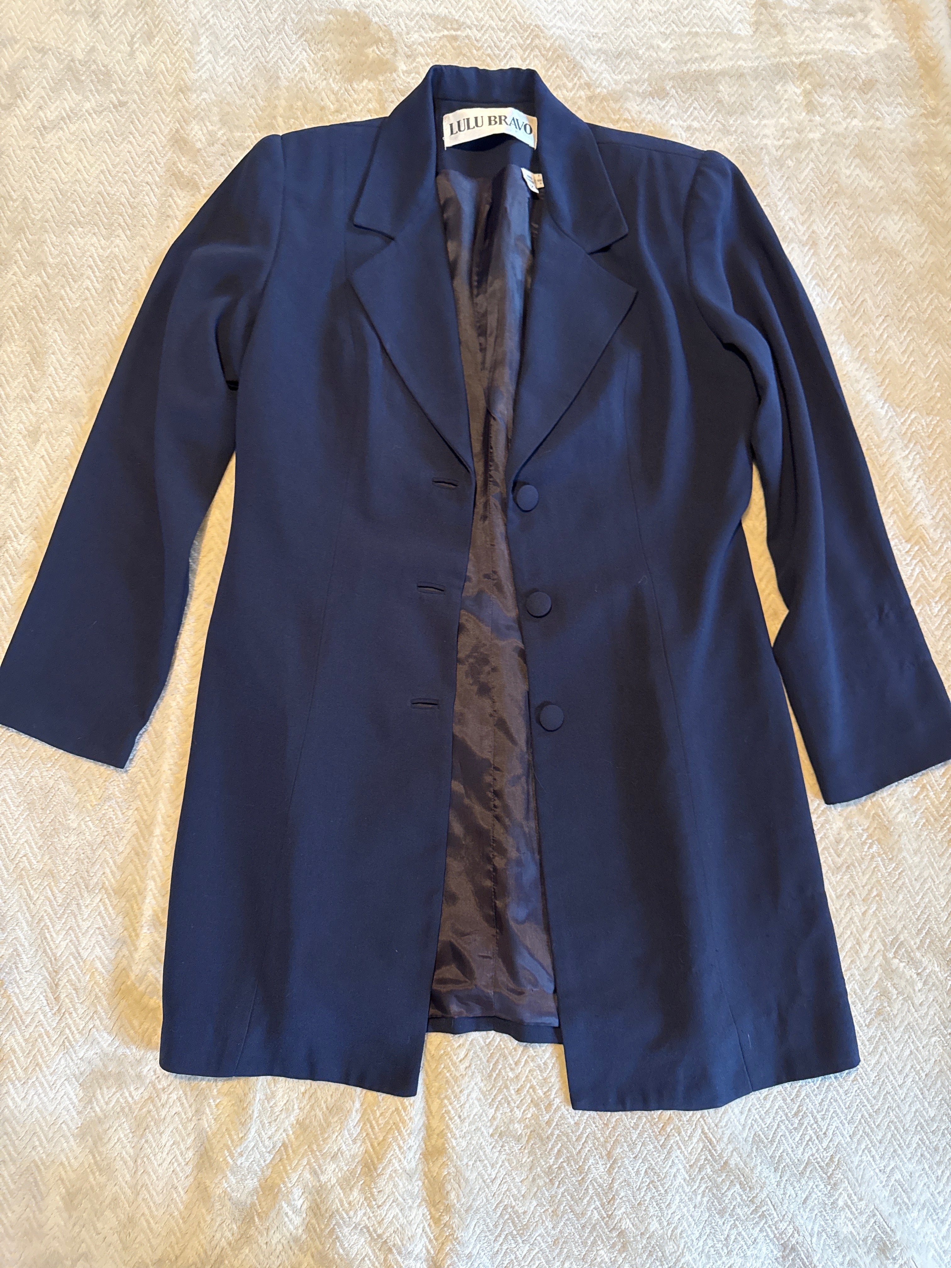 Lulu Bravo Long Navy Blazer – Women’s Vintage Tailored Coat, Size L